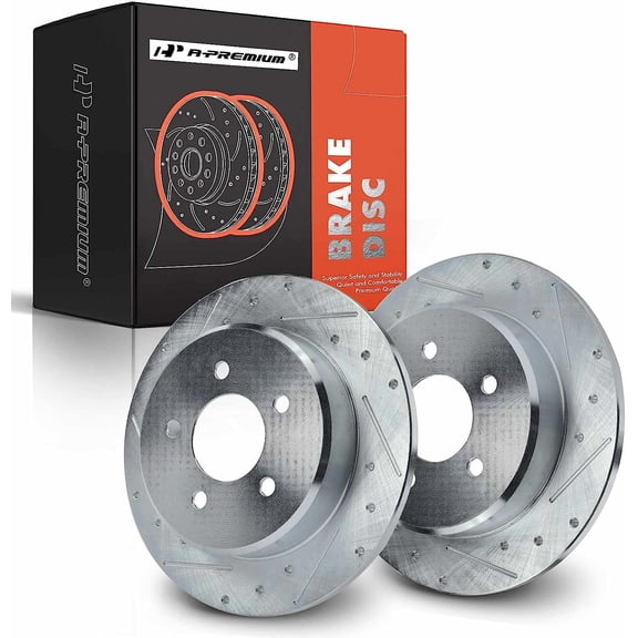 A-Premium Rear Solid Drilled and Slotted Disc Brake Rotors Set Compatible with Dodge Grand Caravan 1997-2007, Caravan 2000-2007