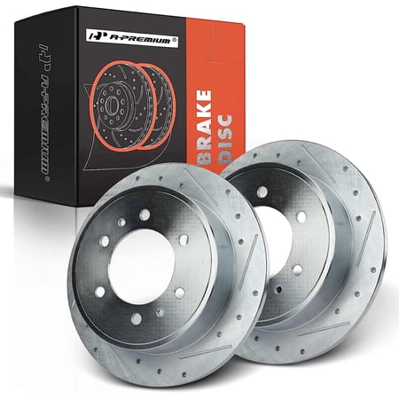 A-Premium Rear Solid Drilled and Slotted Disc Brake Rotors Set Compatible with Hummer H3 2006-2010, H3T 2009-2010, 2-PC Set