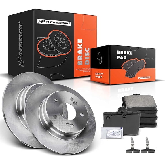 A-Premium Rear Vented Disc Brake Rotors + Ceramic Pads Kit Compatible with Select Mercedes-Benz Models - C230 1999-2005, C240 2001-2005, C280 98-00, SLK230 98-04, SLK280 07-08, SLK300 09-11, 6-PC Set