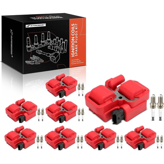 A-Premium(Red)8x Ignition Coil Pack and 16x Iridium Spark Plugs Compatible with Mercedes-Benz C43 AMG C55 AMG E430 E500 E55 AMG S430 S500 S55 AMG CLS500 G500 SL500 R500 B200 CL500 CLK430