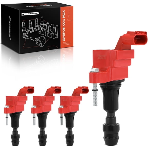 A-Premium (Red) Engine Ignition Coil Pack Compatible with Chevrolet Equinox, Malibu, Captiva Sport, HHR, Cobalt & GMC Terrain & Buick LaCrosse, Verano, Regal & Saab 9-5 & Fisker & Pontiac, 4-PC Set