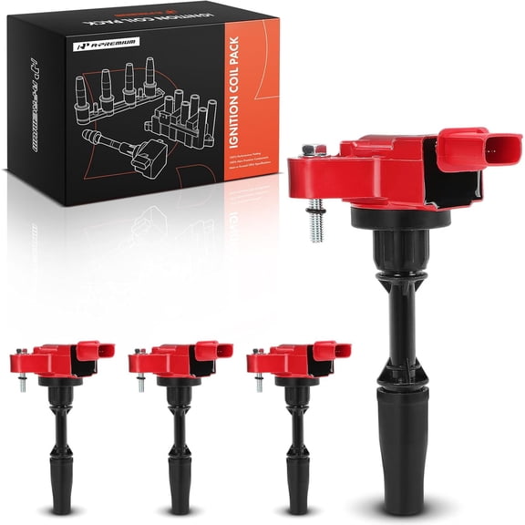 A-Premium (Red) Engine Ignition Coil Pack Compatible with Chevrolet Equinox, Malibu, Traverse, Impala, Camaro, Colorado & GMC Terrain, Acadia, Canyon & Buick LaCrosse, Regal & Cadillac CTS, 4-PC Set