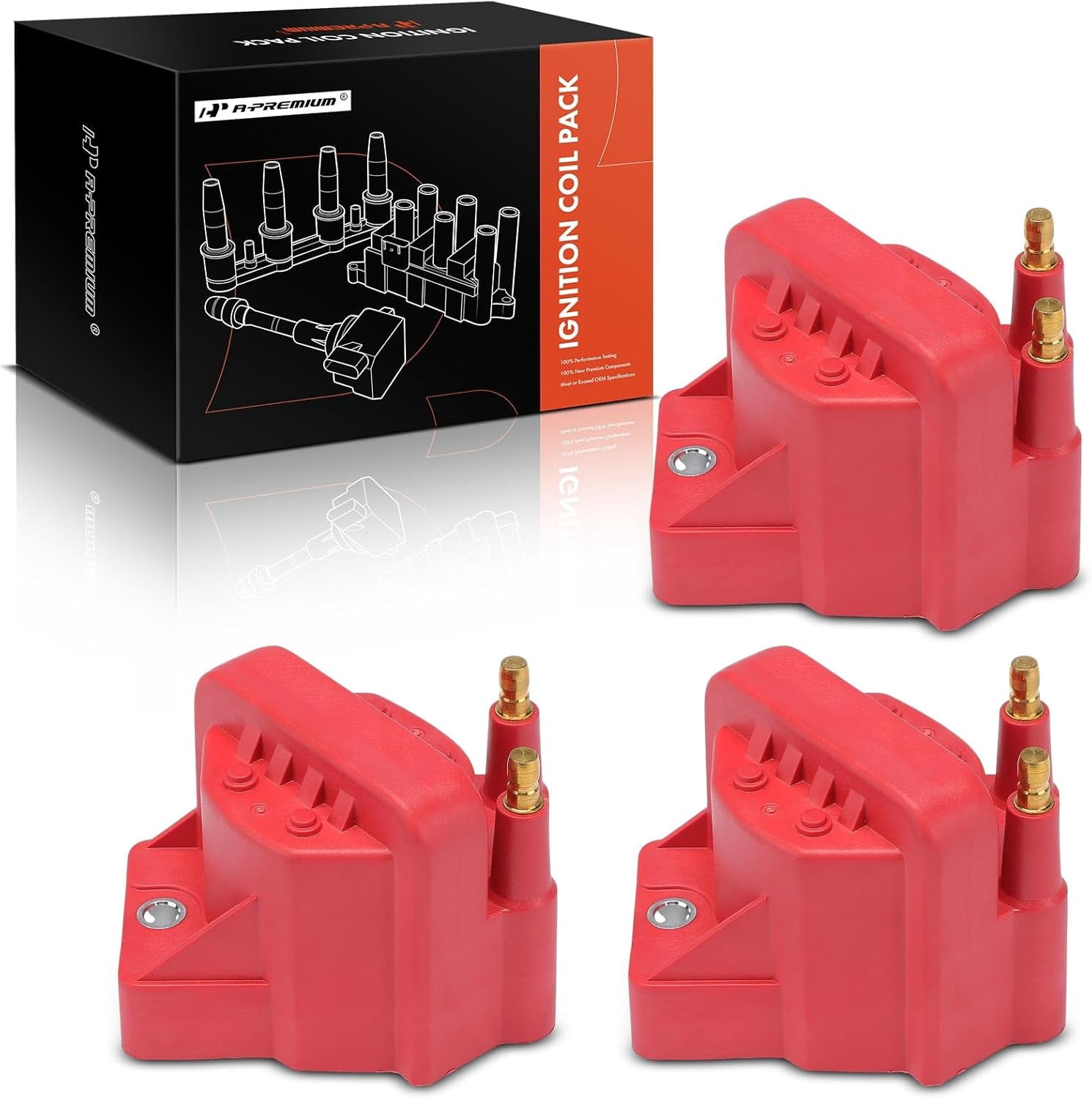 Red Coil A-Premium (Red) Engine Ignition Coil Pack Compatible with Chevrolet ...