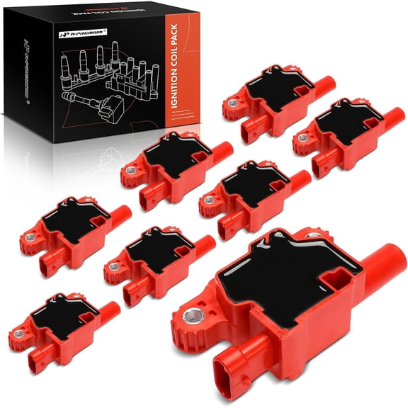 A-Premium Engine Ignition Coil Pack Compatible with Chevrolet Silverado 1500, Tahoe, Camaro, Suburban, Corvette, Express 2500, LCF 4500 & GMC Sierra 1500, Yukon & Cadillac Escalade, Red, Set of 8