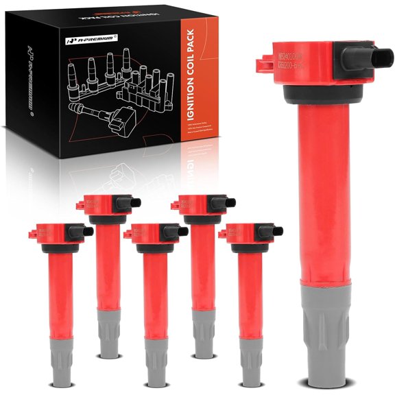 A-Premium (Red) Engine Ignition Coil Pack Compatible with Dodge Grand Caravan, Charger, Journey, Challenger, Avenger & Chrysler Town & Country, 300, Pacifica, Sebring & Volkswagen Routan, 6-PC Set