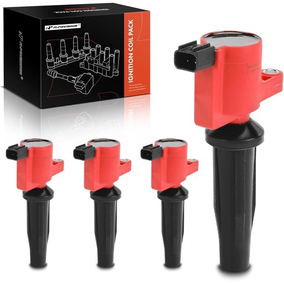 A-Premium (Red) Engine Ignition Coil Pack Compatible with Ford Escape, Fusion, Ranger, C-Max, Police Responder Hybrid, SSV Plug-In Hybrid, Transit Connect & Lincoln MKZ & Mazda & Mercury, 4-PC Set