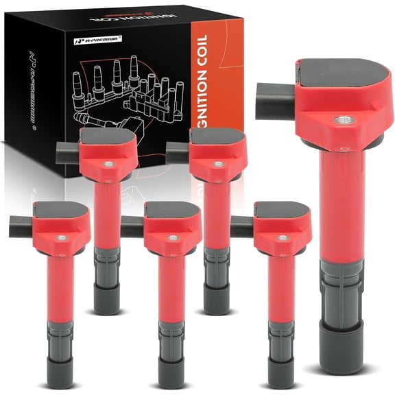A-Premium (Red) Engine Ignition Coil Pack Compatible with Honda Accord 2004-2007 3.0L, Pilot 2003-2008, Ridgeline 2006-2008 3.5L & Acura MDX 2001-2009 & Saturn Vue 2004-2007 3.5L, 6-PC Set