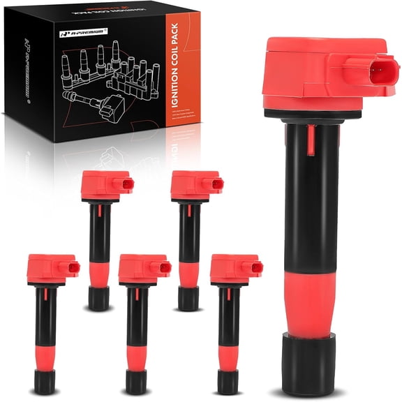 A-Premium Engine Ignition Coil Pack Compatible with Honda Accord 2008-2012, Accord Crosstour 2010-2011, Pilot, Odyssey, Ridgeline, Crosstour & Acura MDX, RDX, TSX, TL, ZDX, RL, Red, Set of 6