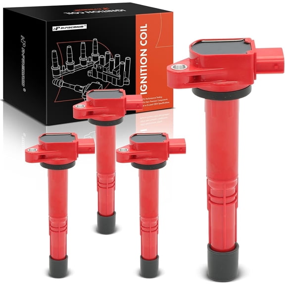 A-Premium (Red) Engine Ignition Coil Pack Compatible with Honda CR-V 2002-2009, Civic 2002-2011, Accord 2003-2007, Element 2003-2011, S2000 2004-2005 & Acura RSX 2002-2006, CSX 2006-2011, 4-PC Set
