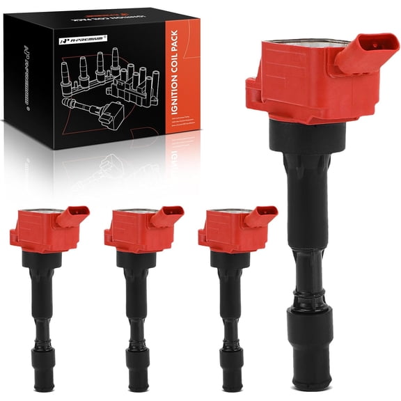 A-Premium (Red) Engine Ignition Coil Pack Compatible with Hyundai Elantra 2015-2020, Sonata 2015-2017, Veloster 2019-2021, Kona 2018-2021 & Kia Soul, Optima, Forte, Seltos, Forte Koup, 4-PC Set