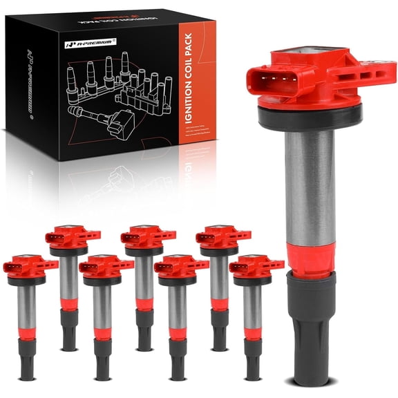 A-Premium (Red) Engine Ignition Coil Pack Compatible with Jaguar XF, XJ8, XJR, XK, XK8, XKR, S-Type, Super V8, Vanden Plas & Land Rover LR3, Range Rover, Range Rover Sport, 4.0L 4.2L 4.4L, 8-PC Set