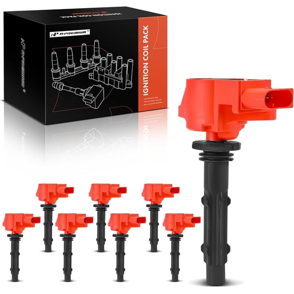 A-Premium (Red) Engine Ignition Coil Pack Compatible with Mercedes-Benz E550 2007-2011, GL450 2007-2012, GL550 2008-2012, S450, S550, CLS550, G550, SL550, SLK55 AMG, CL550, CLK550, ML550, 8-PC Set