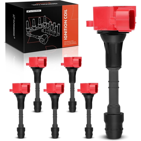 A-Premium Engine Ignition Coil Pack Compatible with Nissan 350Z 2003-2006 & Infiniti FX35 2003-2008, G35 2003-2007, M35 2006-2008, 3.5L, Set of 6, Red