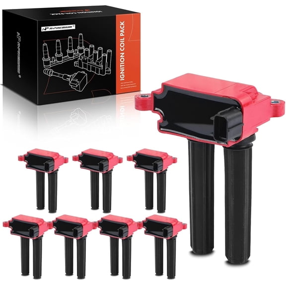 A-Premium (Red) Engine Ignition Coil Pack Compatible with Ram 1500 2500 3500 & Jeep Grand Cherokee, Wrangler, Commander & Dodge Ram 1500, Charger, Durango, Challenger, Magnum & Chrysler 300, 8-PC Set