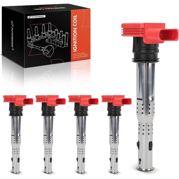 A-Premium Engine Ignition Coil Pack Compatible with Volkswagen Jetta 2005-2018, Passat 2012-2015, Golf 2010-2014, Beetle, Rabbit & Audi TT RS Quattro & Lamborghini Gallardo, RedSet of 5
