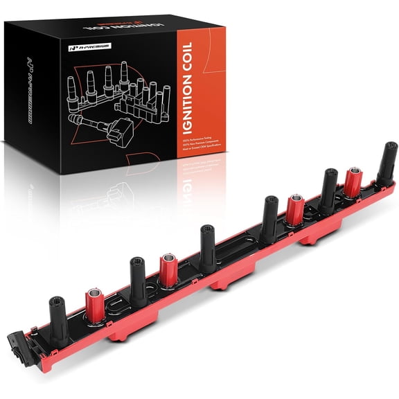 A-Premium (Red) Engine Ignition Coil Pack Compatible with Jeep Grand Cherokee 2000-2004, Wrangler 2000-2006, Cherokee 2000-2001, TJ 2000-2006, 4.0L