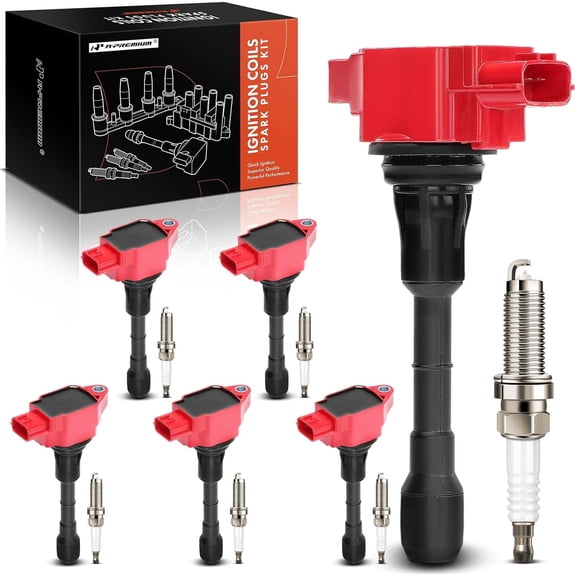 A-Premium (Red) Set of 12 Ignition Coil Pack and Iridium Spark Plugs Compatible with Nissan 370Z 2009-2020 & Infiniti EX37 2013, FX37 2013, G37, M37, Q40, Q50, Q60, Q70, Q70L, QX50, QX70, 3.7L