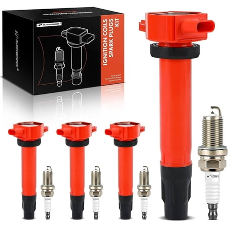 A-Premium (Red) Set of 8 Ignition Coil Pack and Iridium Spark Plugs Compatible with Jeep Compass Patriot 2007-2017 & Dodge Journey 2009-2020, Avenger 2008-2014, Caliber & Chrysler 200, Sebring