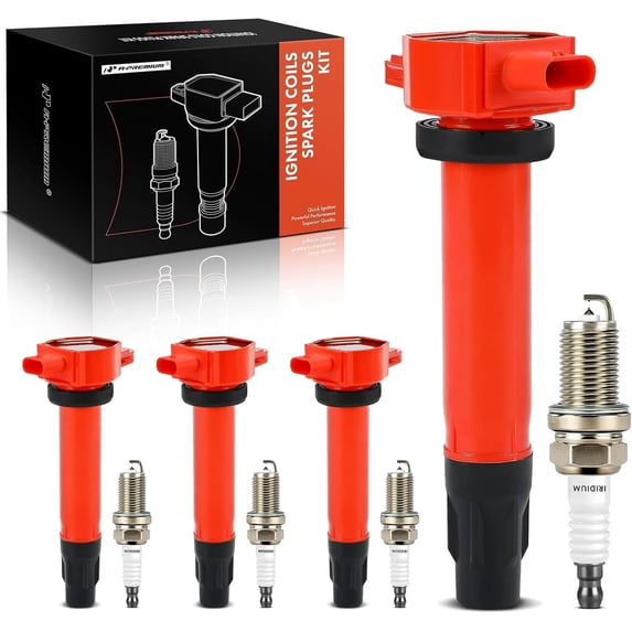 A-Premium (Red) Set of 8 Ignition Coil Pack and Iridium Spark Plugs Compatible with Jeep Compass Patriot 2007-2017 & Dodge Journey 2009-2020, Avenger 2008-2014, Caliber & Chrysler 200, Sebring