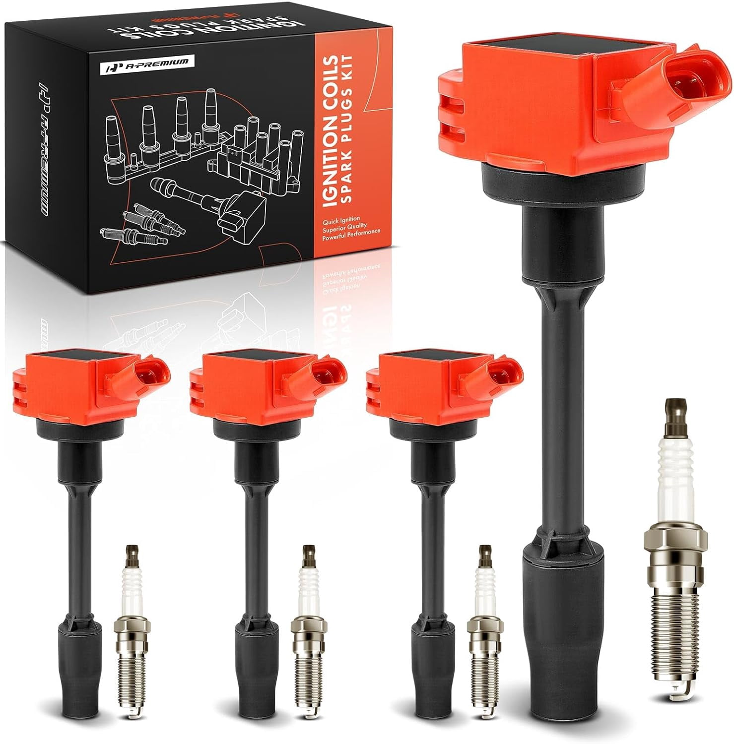 A-Premium (Red) Set of 8 Ignition Coil Pack and Iridium Spark Plugs Compatible with Toyota Camry 2018-2024, RAV4 2019-2023, Corolla 2020-2022 & Lexus ES250 2021-2024, NX250 2022-2023, 1.8L 2.5L