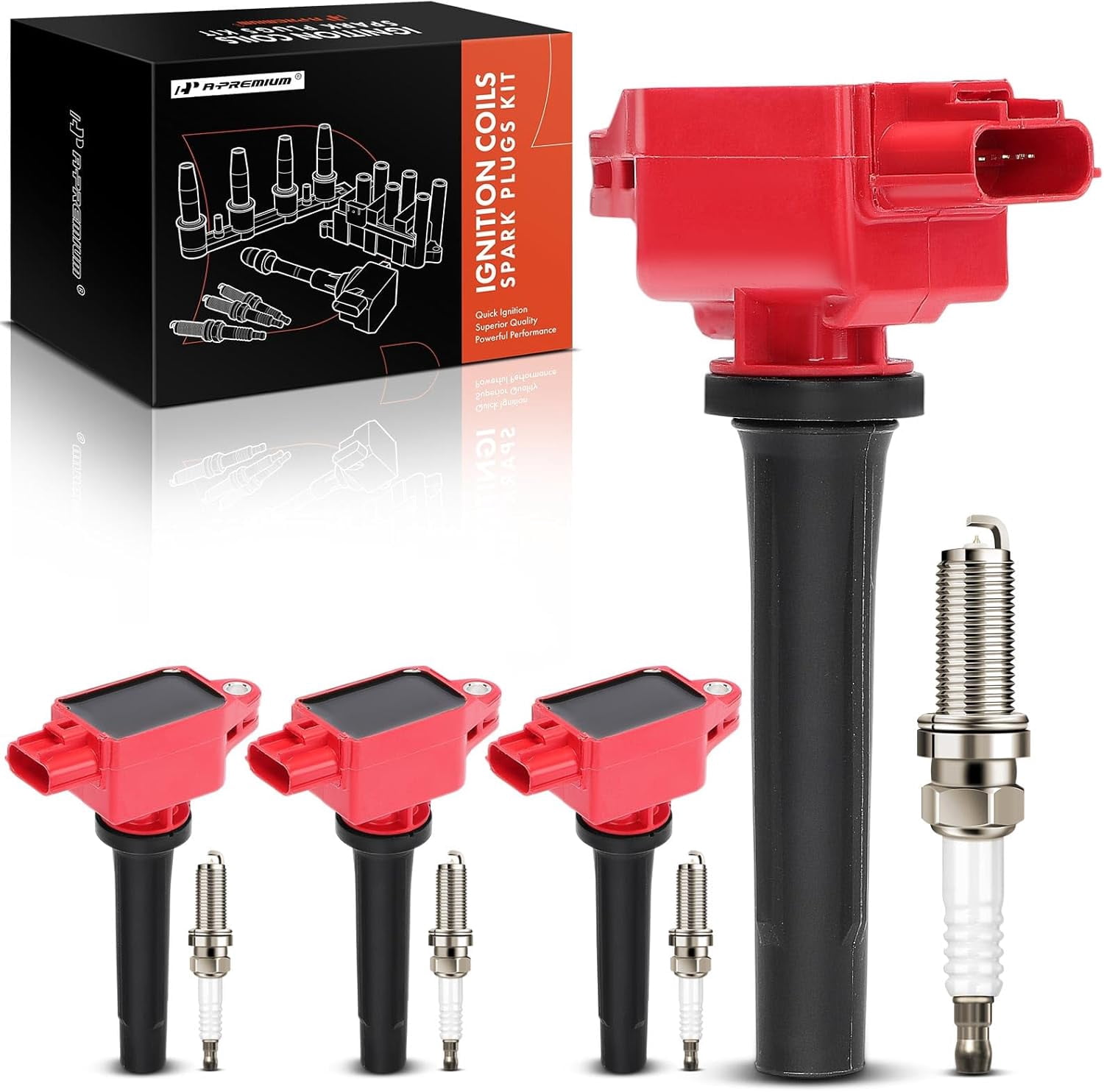 A-Premium (Red) Set of 8 Ignition Coil Pack and Iridium Spark Plugs Compatible with Toyota Yaris 2020 & Mazda 3 2012-2024, 6 2014-2017, 3 Sport, CX-3, CX-30, CX-5, CX-50, MX-5 Miata, 1.5L 2.0L 2.5L