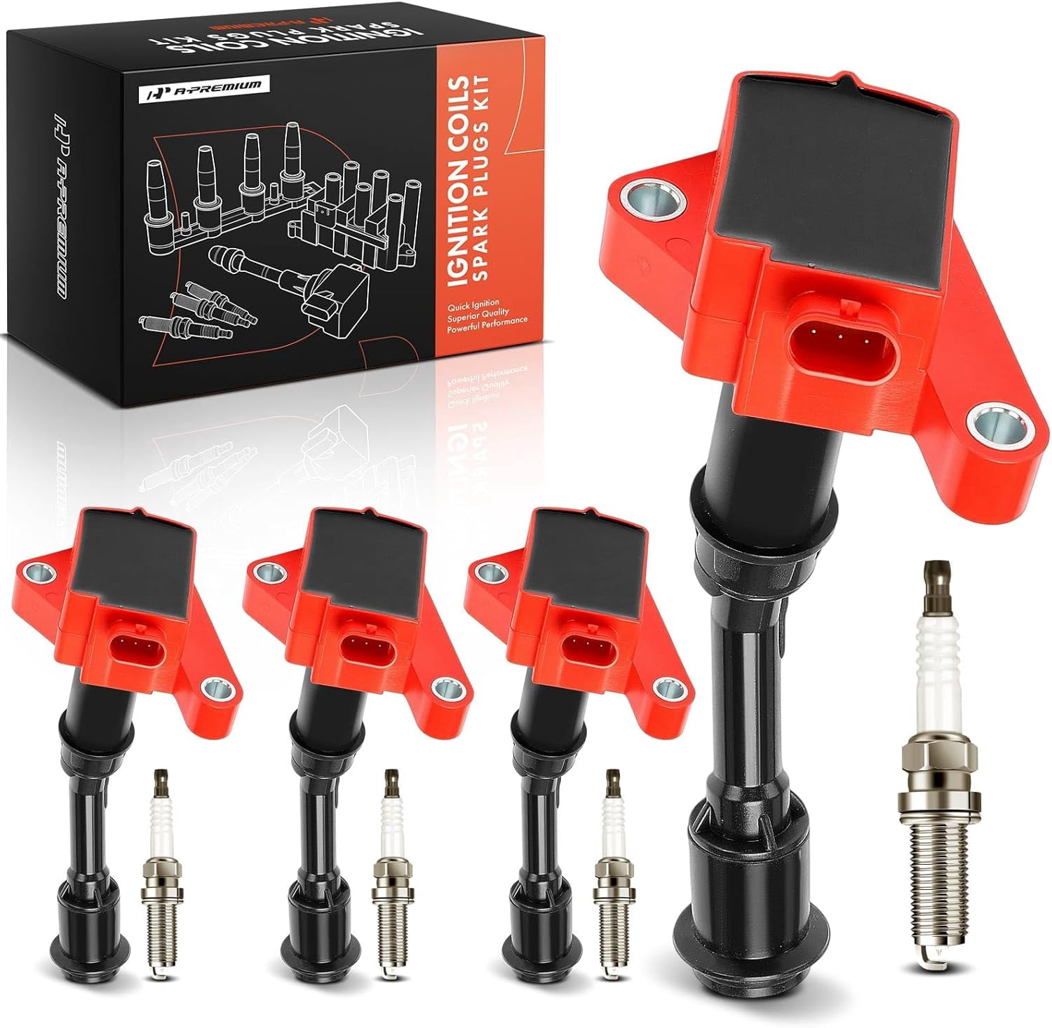 A-Premium (Red) Set of 8 Ignition Coil Pack and Iridium Spark Plugs Compatible with Ford Escape 2017-2019, Fusion 2014-2020, 1.5L