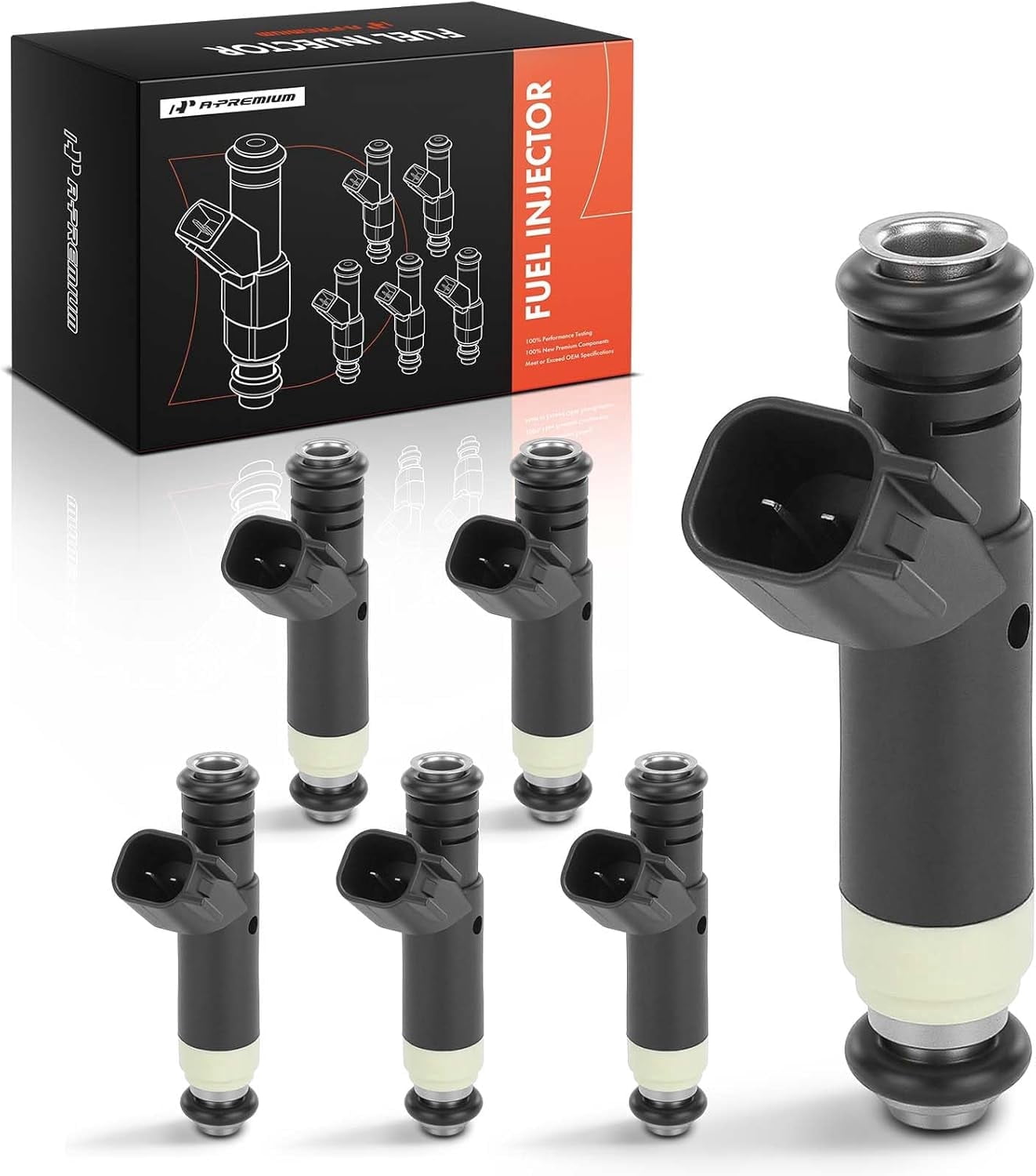 A-Premium Replacement Fuel Injectors, Black, 6 Count
