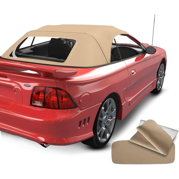 A-Premium Saddle Convertible Soft Top with Plastic Window Compatible with Ford Mustang 1994-2004 Convertible FOR94046555 1011MUS101