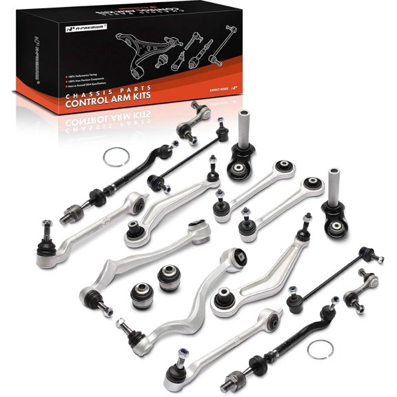 A-Premium Set of 18, Front Rear Control Arm, Control Arm Bushing, Sway Bar Link, Tie Rod End, Integral Link, Compatible with BMW E39 Series 530i 2001-2003, 528i 1998-2000, 525i 2001-2003