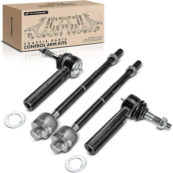 A-Premium Set of 4, Front Inner & Outer Tie Rod End Kit, Compatible with 2007-2014, Chevy Avalanche, Silverado 1500, Suburban 1500, Tahoe, GMC Sierra 1500, Yukon (XL), Cadillac Escalade (ESV/EXT)