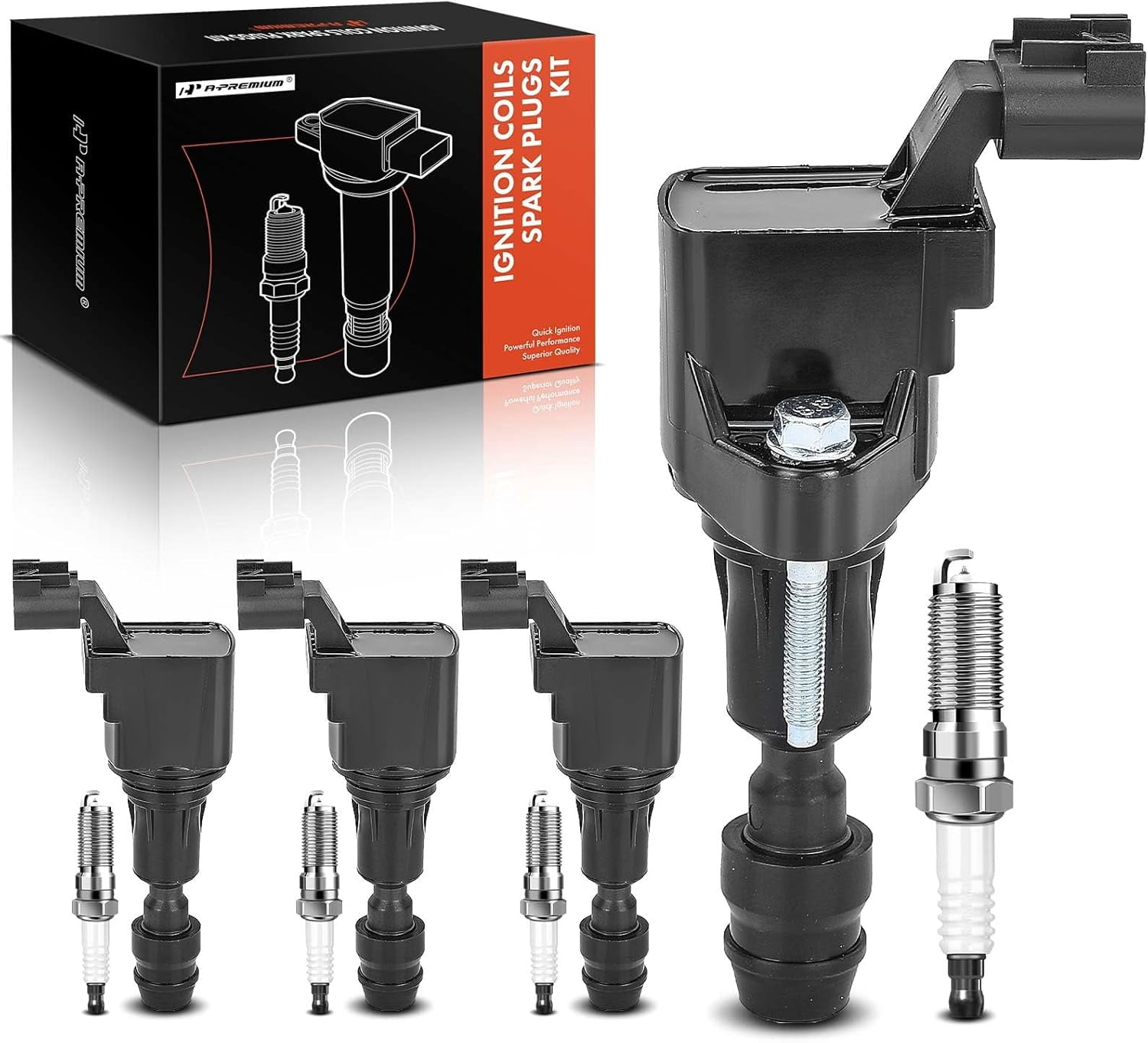 A-Premium Set of 4 Ignition Coil Pack and Iridium Spark Plugs Compatible with Chevrolet Equinox, Malibu & GMC Terrain & Buick LaCrosse, Verano, Regal & Saab 9-5 & Pontiac G5 Solstice & Saturn Aura