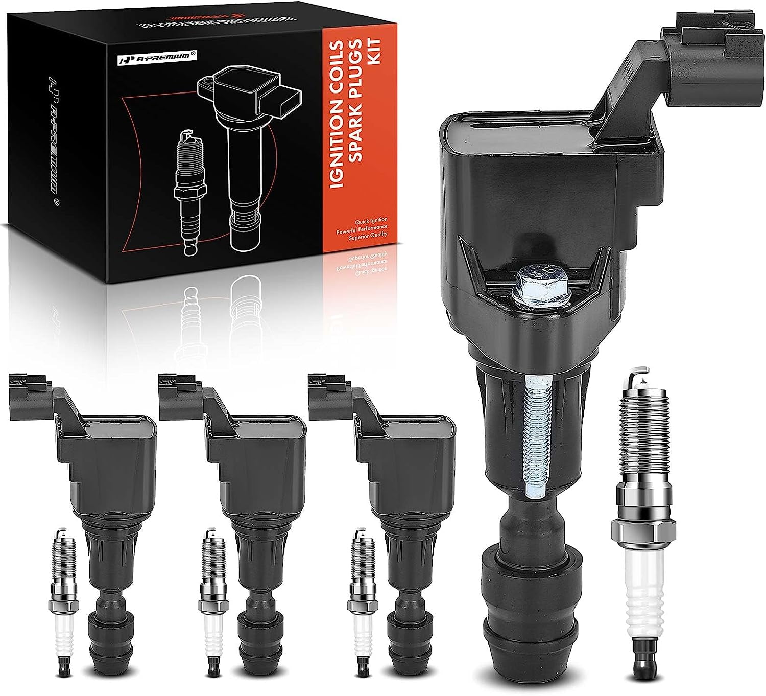 APremium Set of 4 Ignition Coil Pack and Iridium Spark Plugs