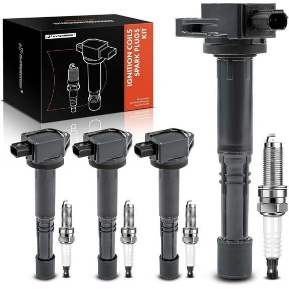 A-Premium Set of 4 Ignition Coil Pack and Iridium Spark Plugs Compatible with Honda CR-V 2010-2014, Civic 2012-2015, Accord 2008-2012, Crosstour 2008-2012 & Acura ILX 2013-2015 2.4L, Replace# NGK97390