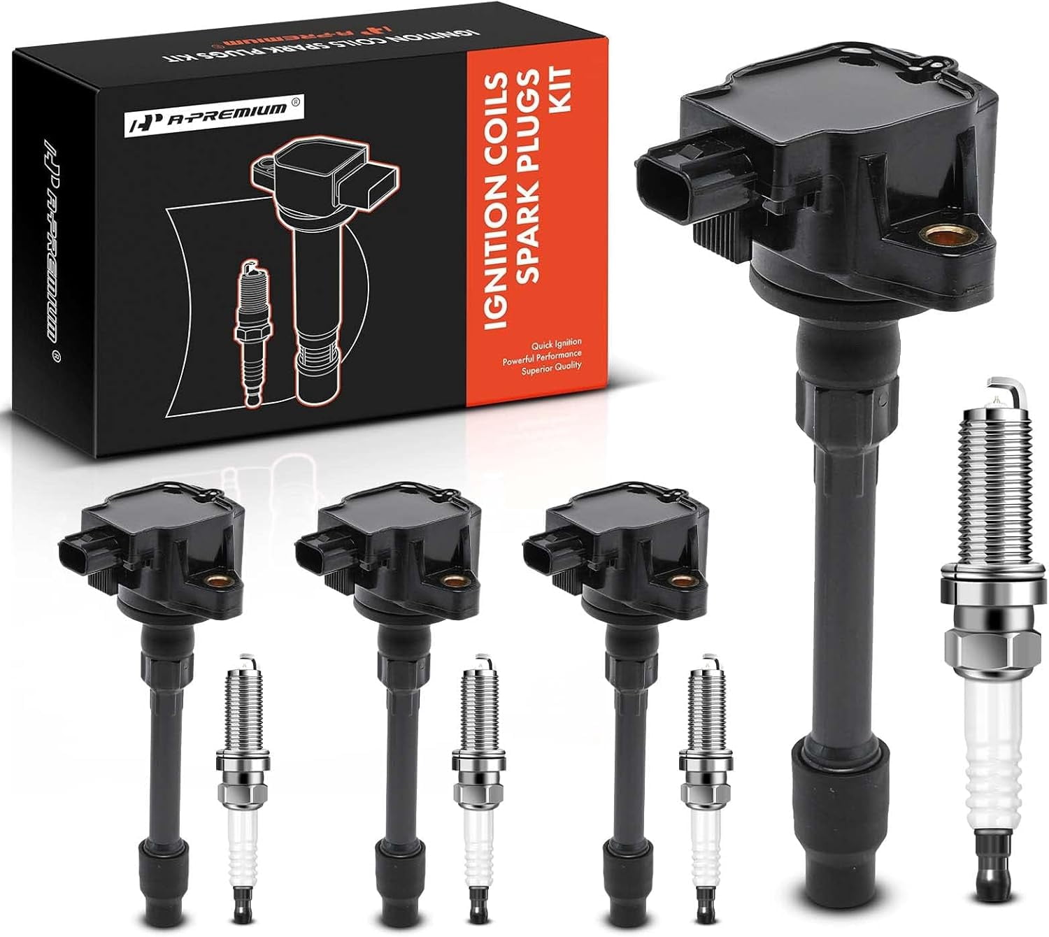 A-Premium Set of 4 Ignition Coil Pack and Iridium Spark Plugs Compatible with Honda Civic 2015-20191.5L 2.0L, Civic 2016/2020 2.0L, Replace# 305205R0013, 305205R0003