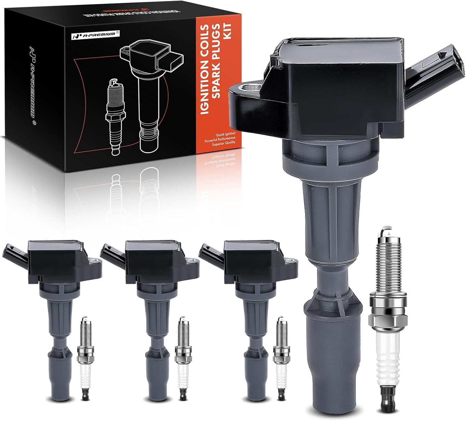 A-Premium Set of 4 Ignition Coil Pack and Iridium Spark Plugs Compatible with Hyundai Sonata 2015-2019, Santa Fe Sport 2016-2018, Tucson 2018-2020 & Kia Optima 2016-2020, Sorento, Sportage, Rondo