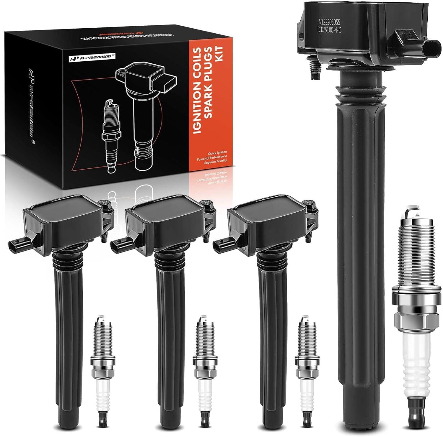 A-Premium Set of 4 Ignition Coil Pack and Iridium Spark Plugs Compatible with Jeep Cherokee 2014-2020 Compass 2018-2020 Renegade 2015-2020 & Chrysler 200 & Ram ProMaster City & Dodge Dart Fiat 500X