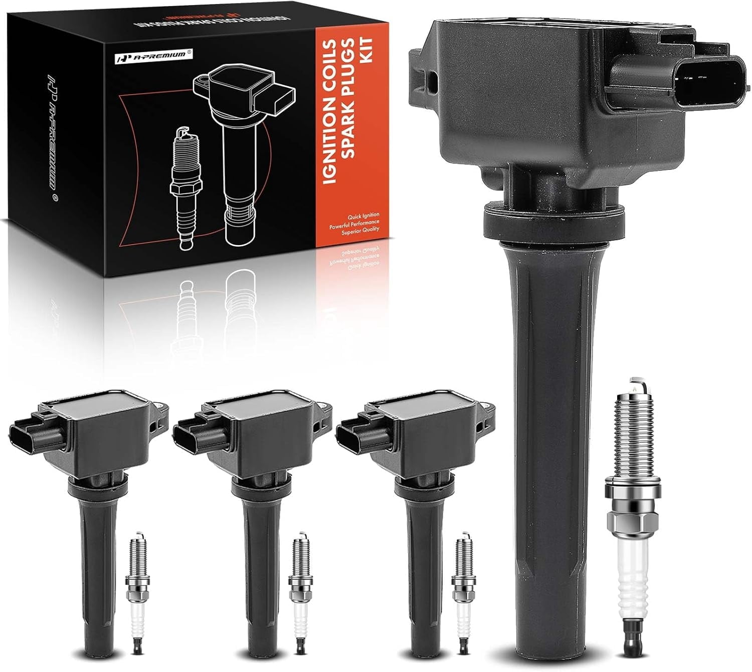 A-Premium Set of 4 Ignition Coil Pack and Iridium Spark Plugs Compatible with Mazda CX-5 2013-2018, 3 2012-2019, 3 Sport 2014 2016-2018, 6 2014-2017, MX-5 Miata 2016-2018, CX-3 2016-2020