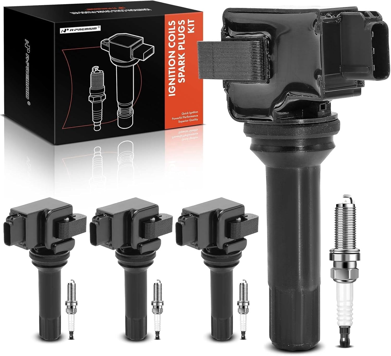 A-Premium Set of 4 Ignition Coil Pack and Iridium Spark Plugs Compatible with Subaru Forester 2011-2012 2.5L, Impreza 2012 2.0L, Replace# 22433AA630, NGK93501