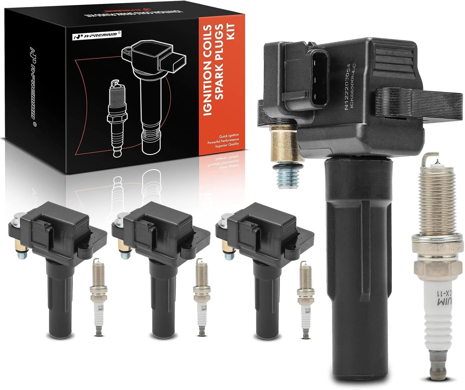 A-Premium Set of 4 Ignition Coil Pack and Iridium Spark Plugs Compatible with Subaru Forester 2011-2013, Impreza 2011-2014, Legacy 2010-2012, WRX 2013-2014, WRX STI 2013-2018, 2.5L