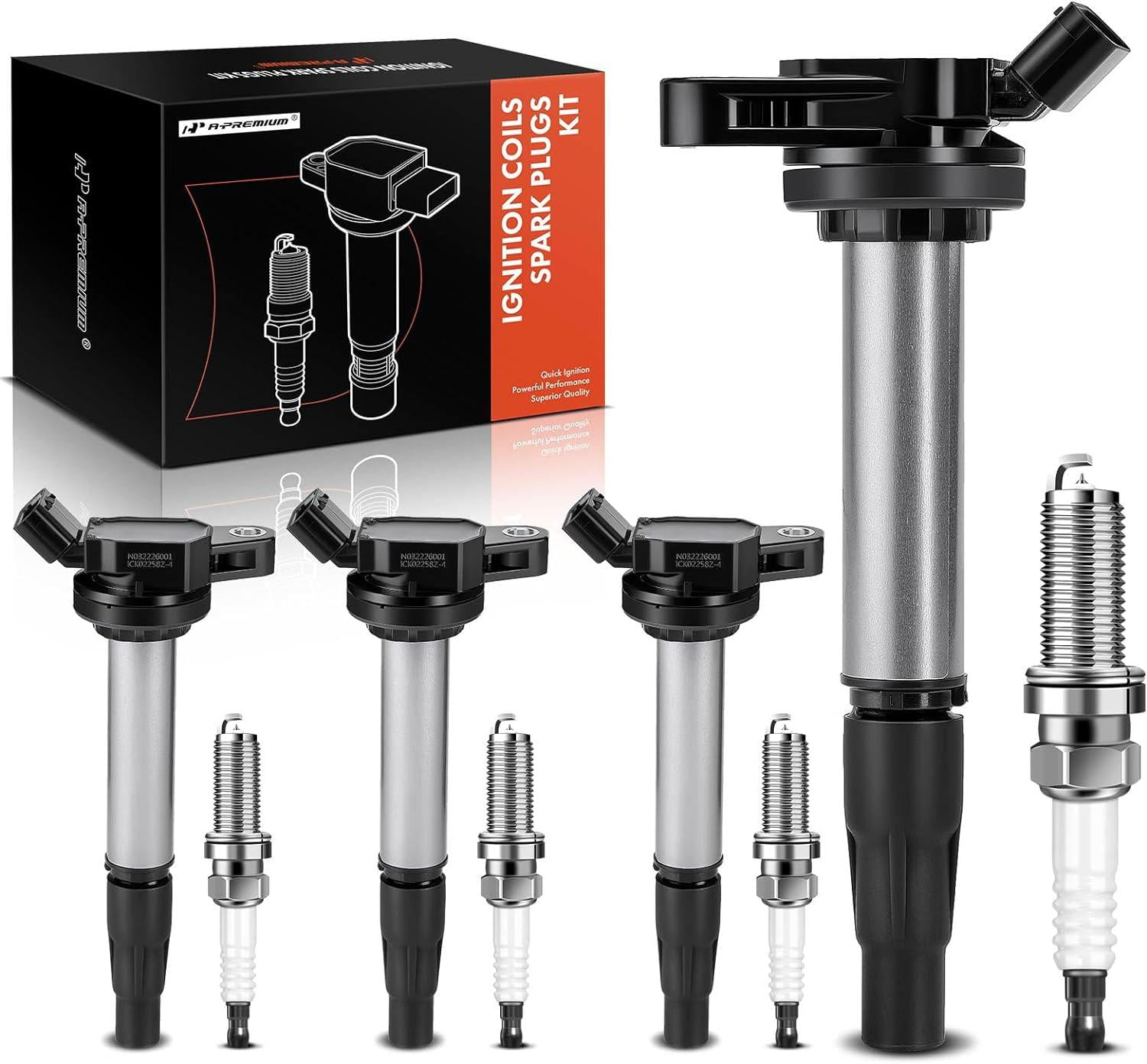 A-Premium Set of 4 Ignition Coil Pack and Iridium Spark Plugs Compatible with Toyota Corolla 2009-2018 Matrix Prius C-HR & Lexus CT200h 2011-2017 & Scion iM xD