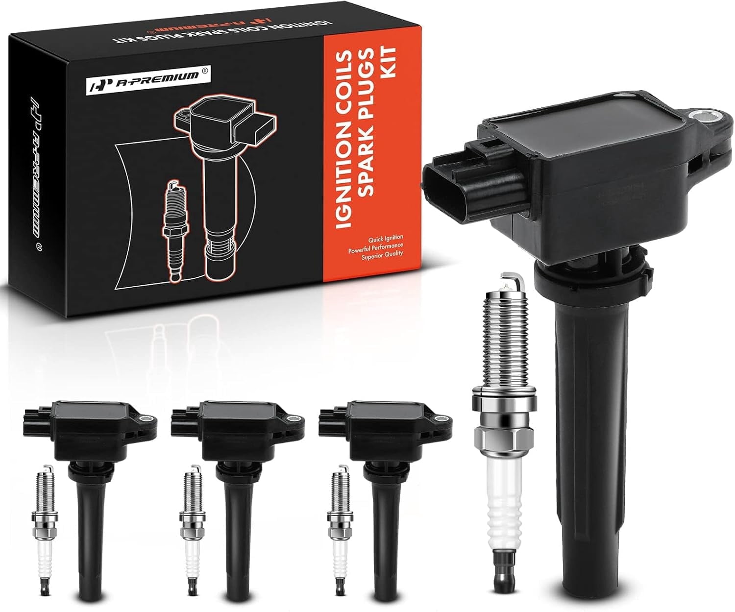 A-Premium Set of 4 Ignition Coil Pack and Iridium Spark Plugs Compatible with Toyota Yaris 2019, Yaris iA 2017-2018 & Scion iA 2016, 1.5L, Replace# P51R18100, 90118WB460