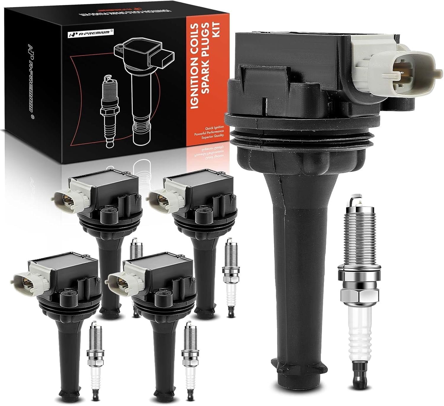 A-Premium Set of 5 Ignition Coil Pack and Iridium Spark Plugs Compatible with Volvo S60 2012 2.5L, C30 2007-2010 2.4L, S40 2004-2010 2.4L, V50 2005-2010 2.4L, Replace# 86778370, NGK6619