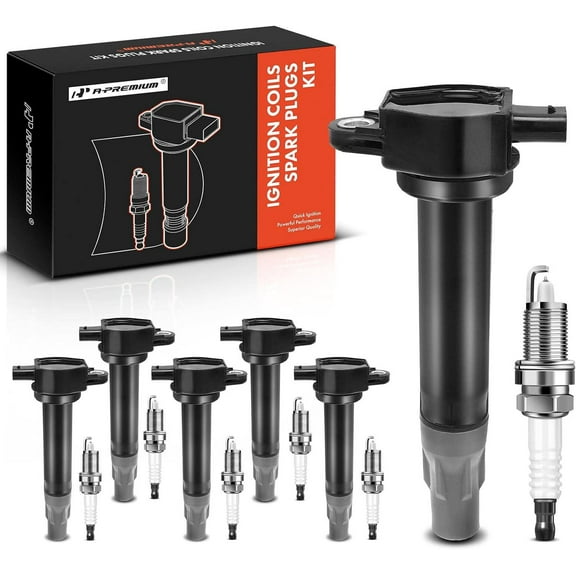 A-Premium Set of 6 (Black) Ignition Coil Pack Iridium Spark Plug Compatible with Chrysler 300 2006-2010, Sebring 2006-2010, Town & Country 2008-2010 & Dodge Avenger 2008-2010