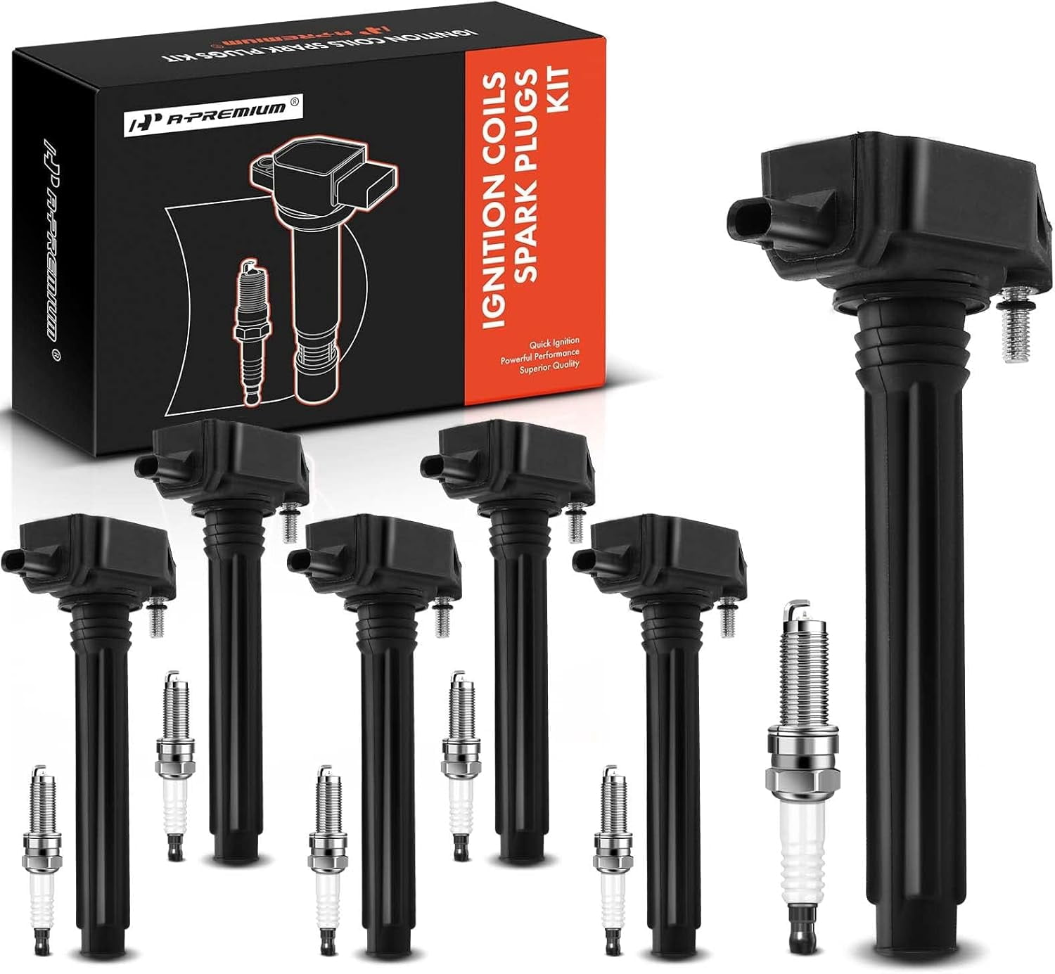 A-Premium Set of 6 (Black) Ignition Coil Pack and Iridium Spark Plugs Compatible with Jeep Grand Cherokee 2011-2015, Wrangler 2012-2017 & Dodge Grand Caravan 2011-2020, V6 3.6L