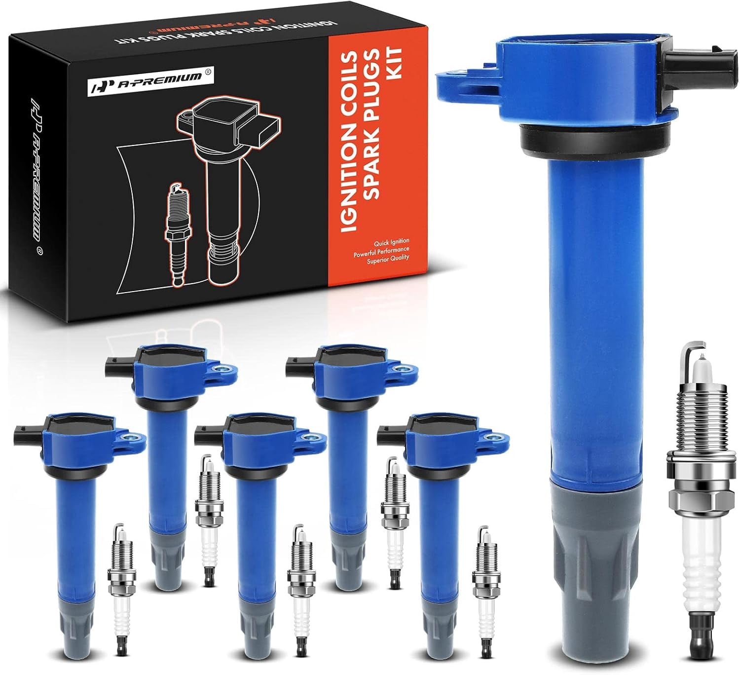 A-Premium Set of 6 (Blue) Ignition Coil Pack Iridium Spark Plug Compatible with Chrysler 300 2006-2010, Sebring 2006-2010, Town & Country 2008-2010 & Dodge Avenger 2008-2010
