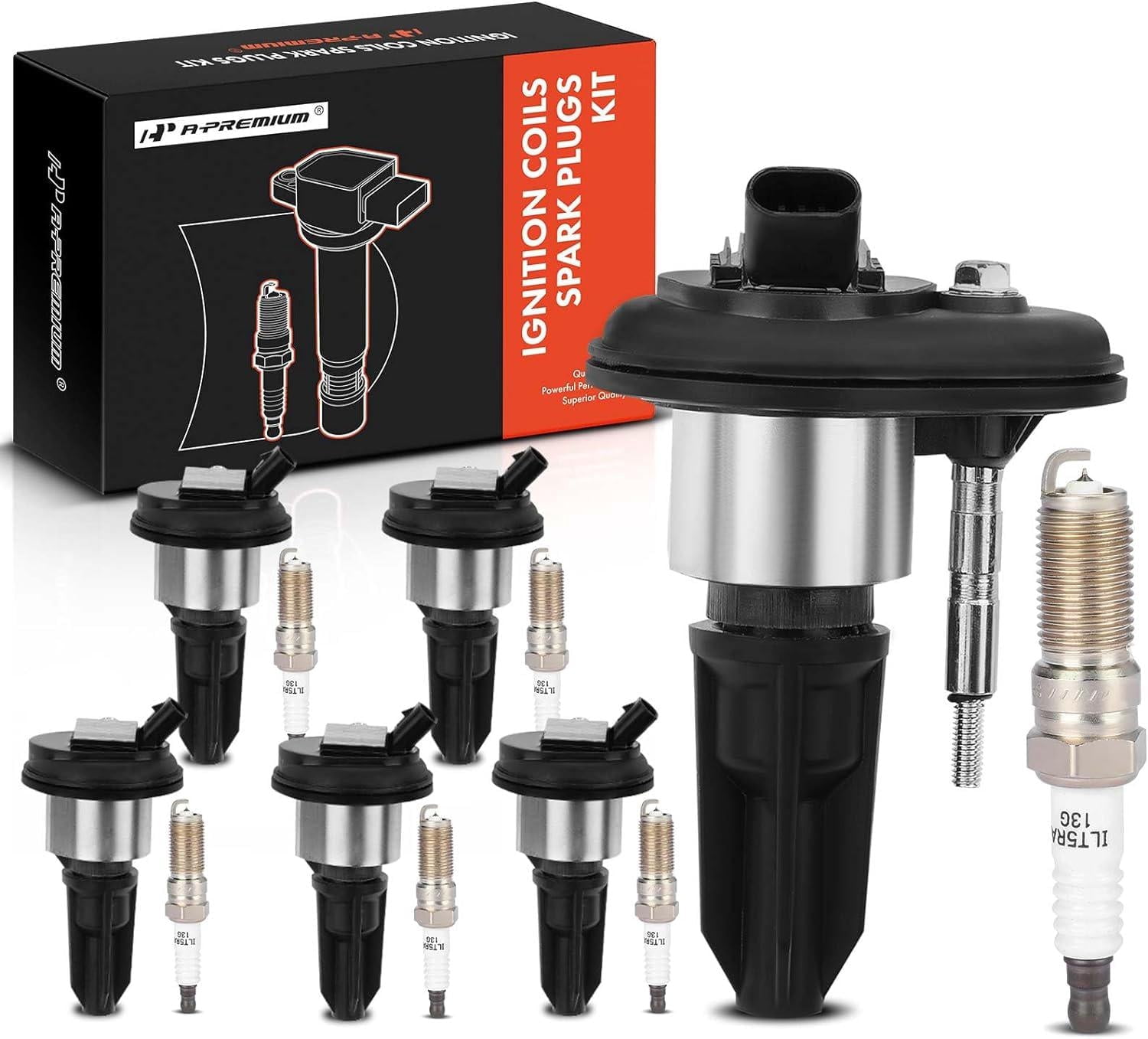 A-Premium Set of 6 Ignition Coil Pack and Iridium Spark Plugs Compatible with Chevy Trailblazer Colorado GMC Canyon Envoy XL XUV Isuzu Ascender Oldsmobile Bravada 4.2L 3.5L 2.8L Replace# UF-303 5019