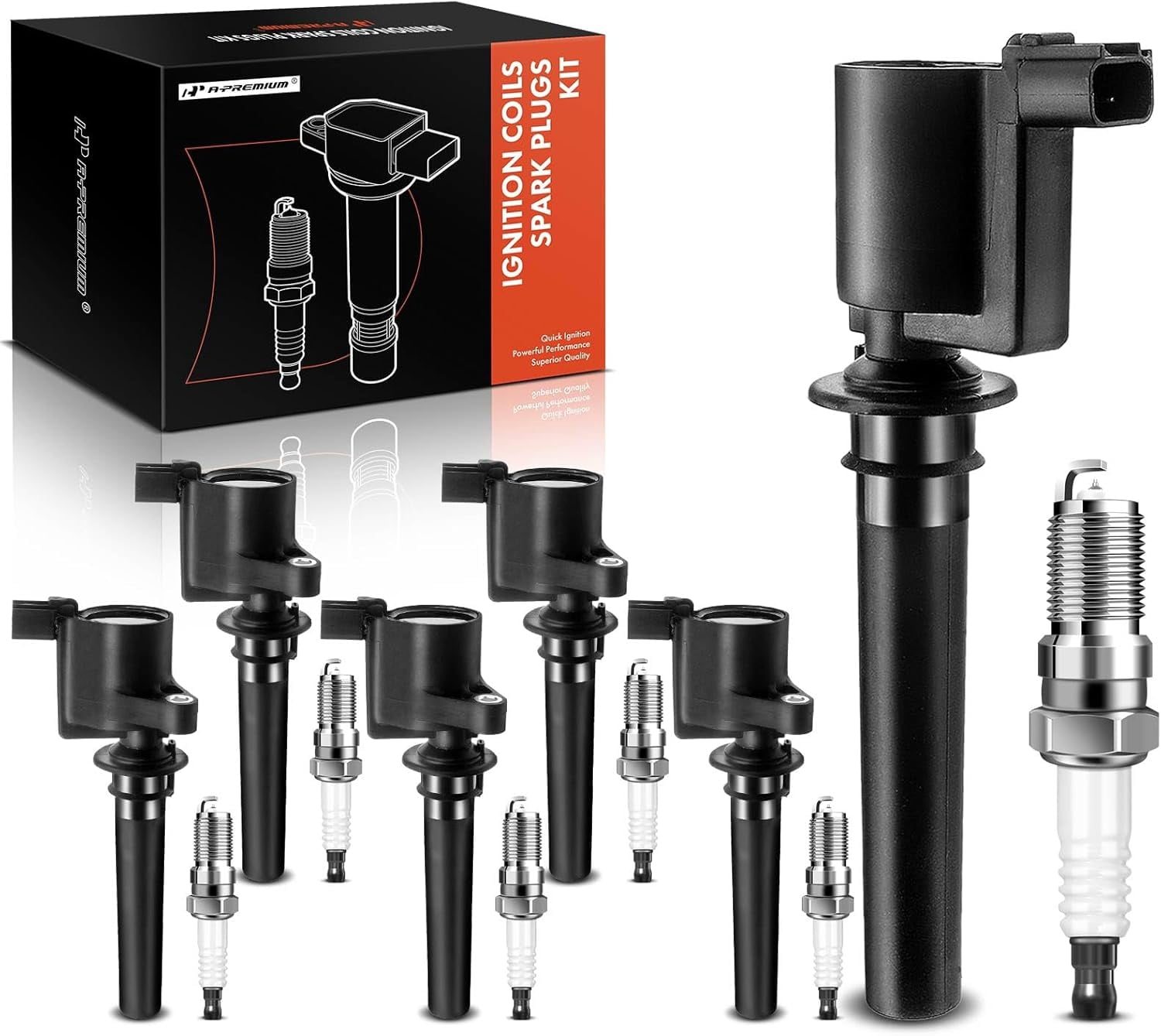 A-Premium Set of 6 Ignition Coil Pack and Iridium Spark Plugs Compatible with Ford Escape 2001-2008 & Mazda 6 2003-2008 & Mercury Sable 2000-2005, V6 3.0L