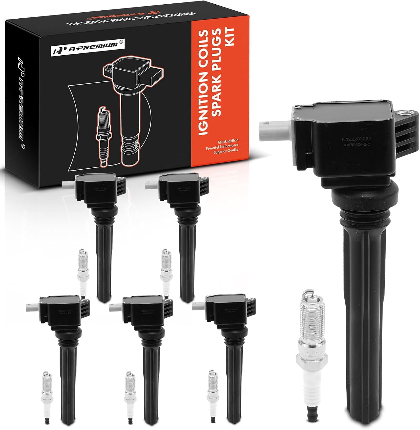 A-Premium Set of 6 Ignition Coil Pack and Iridium Spark Plugs Compatible with Ford F-150 F150 2017-2019, Expedition 2018-2019 & Lincoln Navigator 2018-2019, 3.5L, Replace# HL3Z12029A, NGK94372
