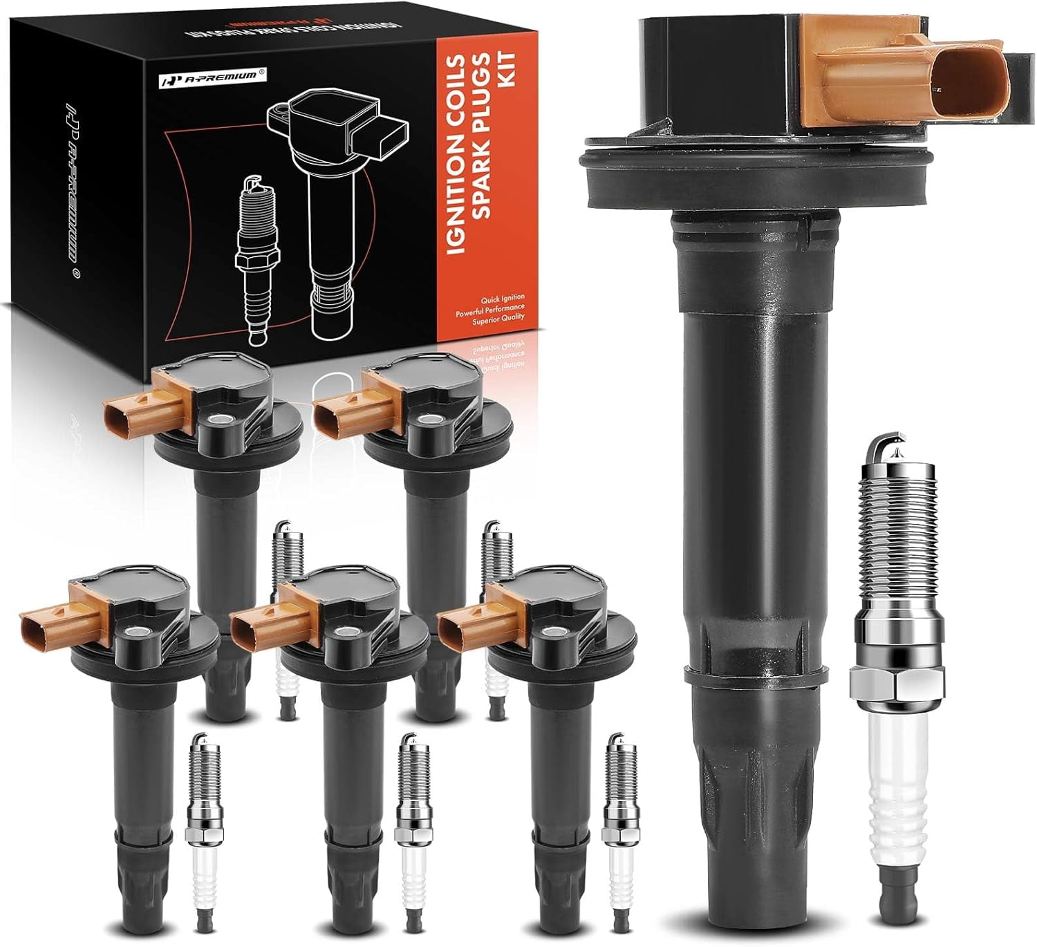 A-Premium Set of 6 Ignition Coil Pack and Iridium Spark Plugs Compatible with Ford F-150 F150, Explorer, Transit-150, Taurus, Expedition, Flex, Police Interceptor Sedan & Lincoln Navigator, MKS, MKT