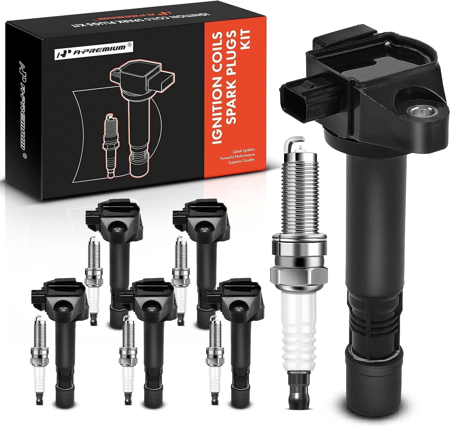 A-Premium Set of 6 Ignition Coil Pack and Iridium Spark Plugs Compatible with Honda Accord 2013-2017, Pilot 2016-2019, Odyssey 2018-2019, Ridgeline 2017-2019, Crosstour & Acura RDX, TLX, RLX